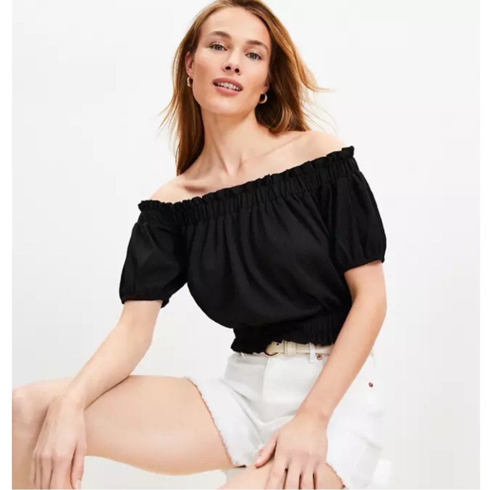 LOFT Crinkle Jacquard Off The Shoulder Top